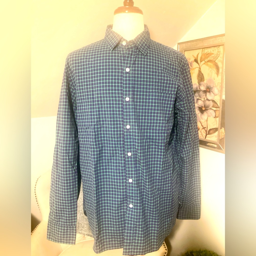 J Crew Men's Green Blue Checkered Shirt EUC